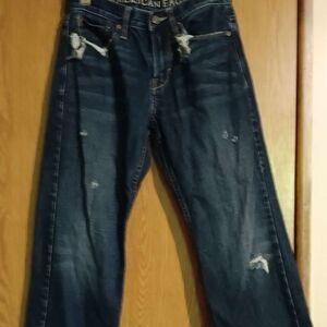 American Eagle Outfitters Men's Distressed Dark Blue Jeans